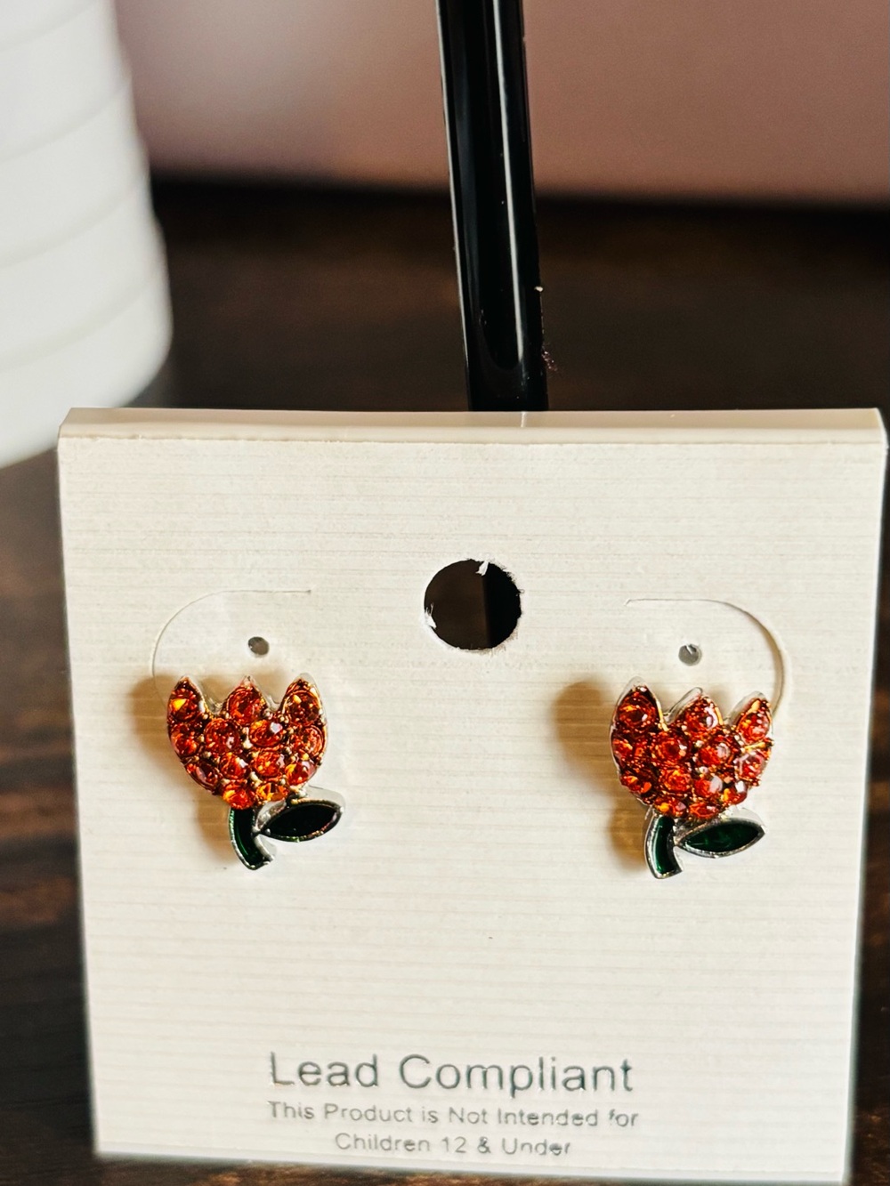 Orange Crystal Rhinestone Tulip Stud Earrings